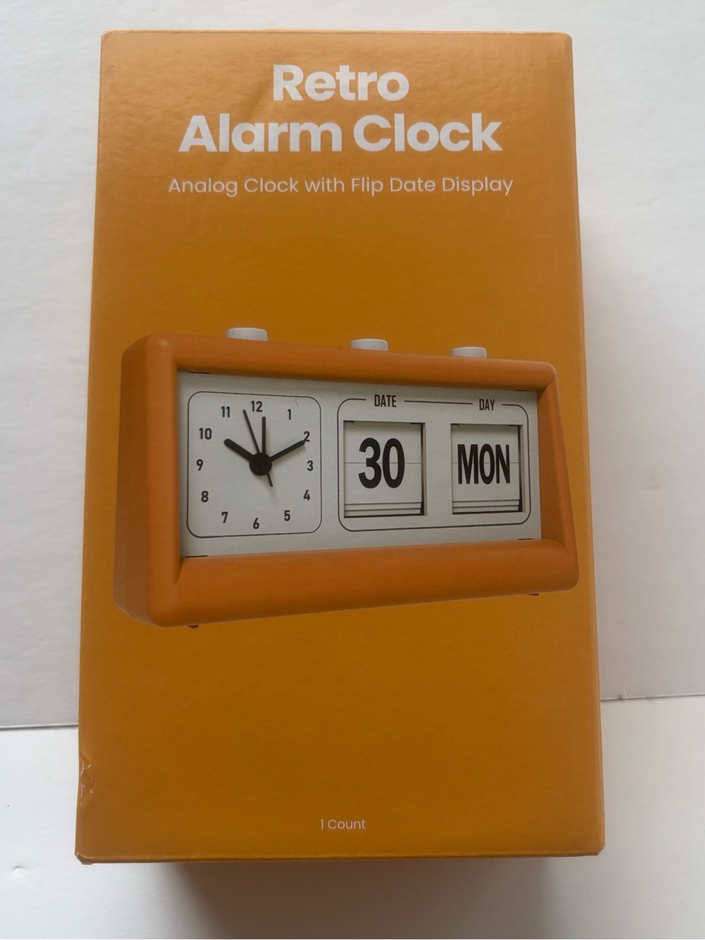 Gems Retro Alarm Clock Flip Date Day Analog Orange Desk Clock Brand New Sealed